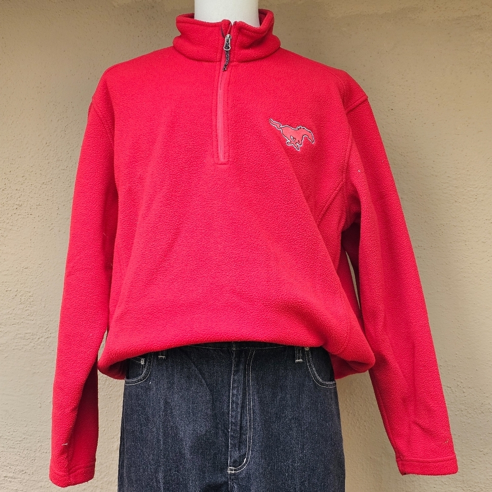Port Authority Vintage Mustang Red Quarter Zip Fleece Pull Over Sweater Size L